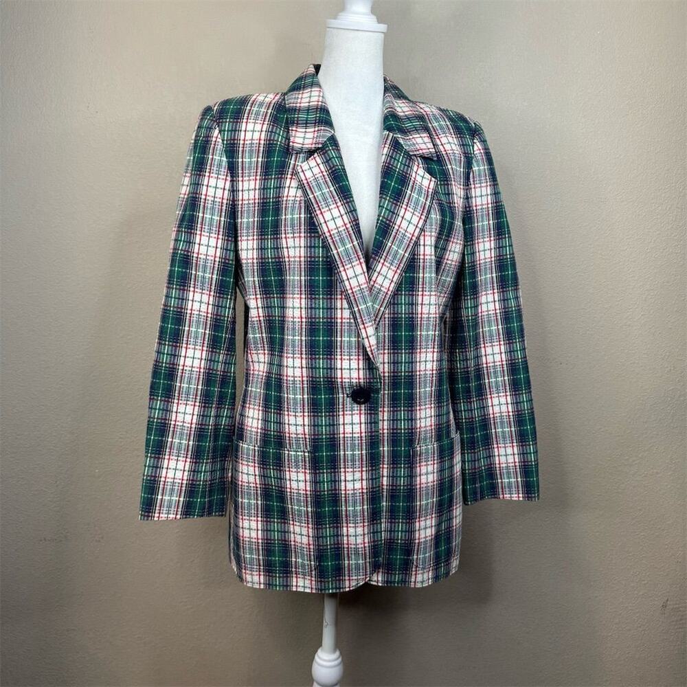 Pendleton Miss Sophisticates Women's Plaid Blazer Jacket Size 8 Vintage Green